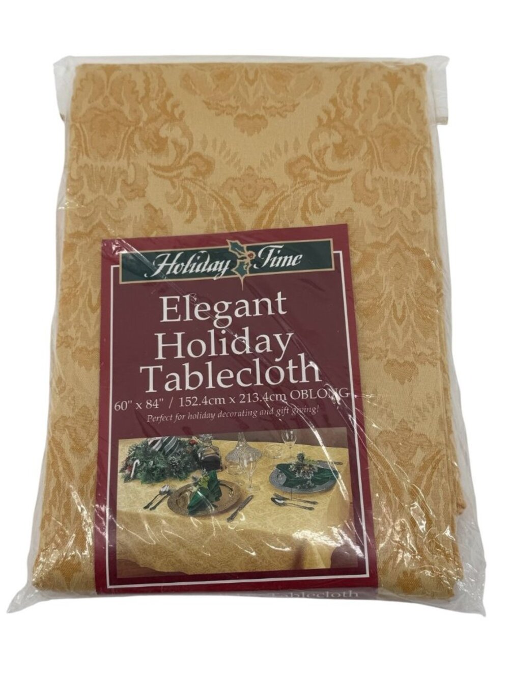 Holiday Time Elegant Gold Tablecloth 60" x 84" Oblong Christmas Holiday India